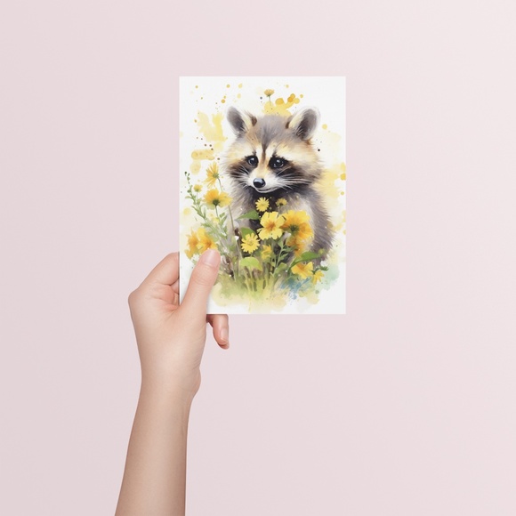 Cute Raccoon Watercolor Wall Art Illustration Print Poster Card Unframed - Picture 5 of 6